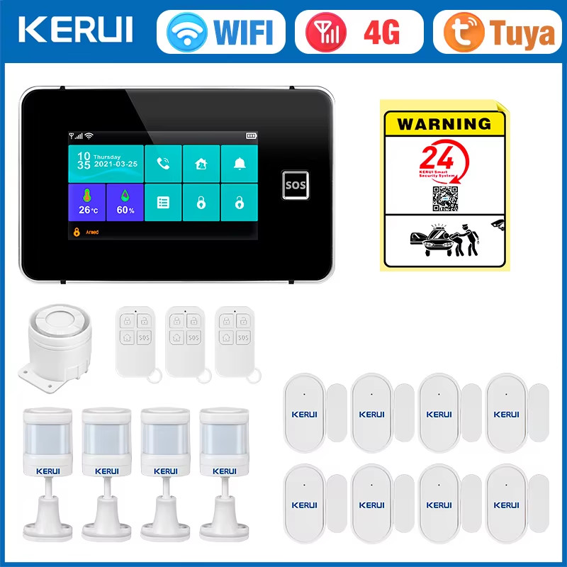 G64B 4G Home Burglar Alarm 4.3 Inch Touch Screen Home Alarm System WiFi GSM Tuya