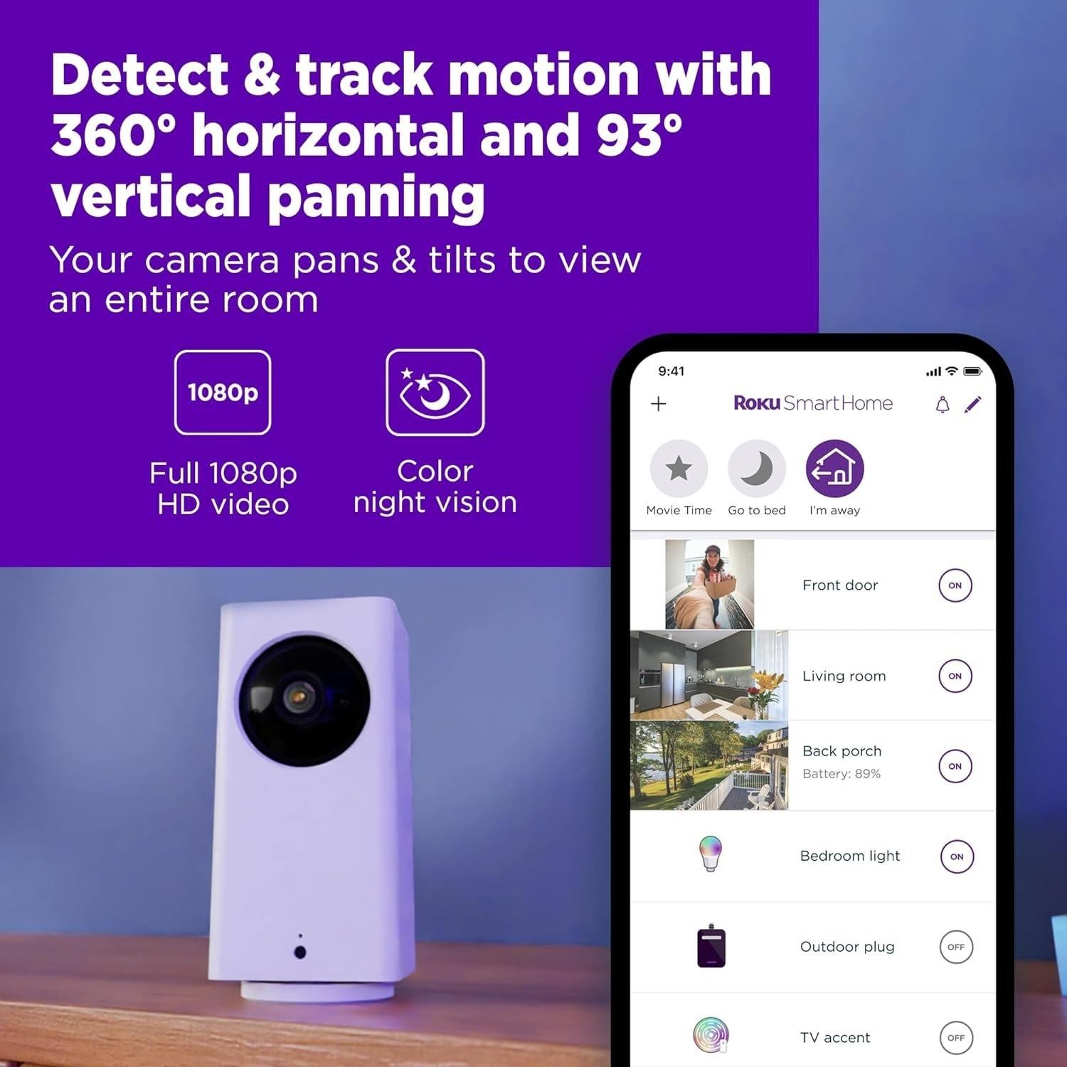 Roku Indoor Camera 360 Pan/Tilt Wired 1080p HD video & color night vision White