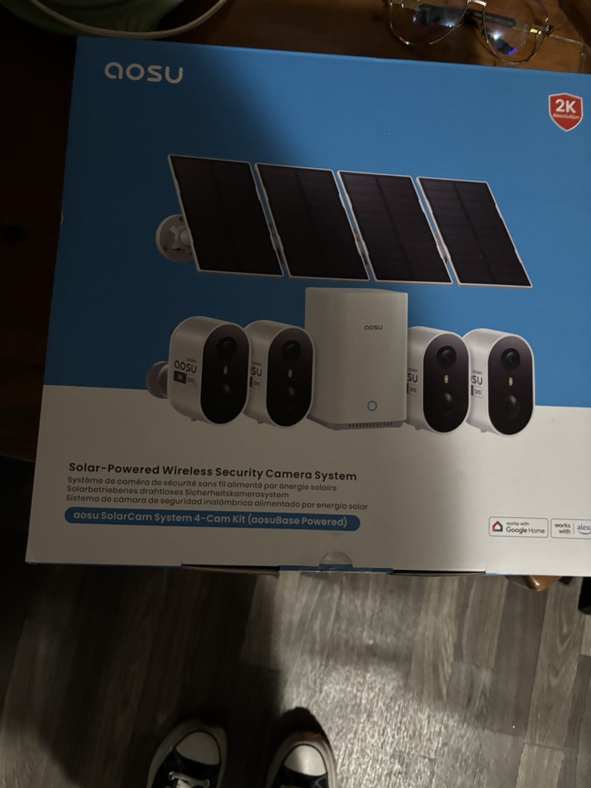 Unopened aosu SolarCam 4-Cam 2K Solar Wireless Wi‑Fi Outdoor System w/ aosuBase