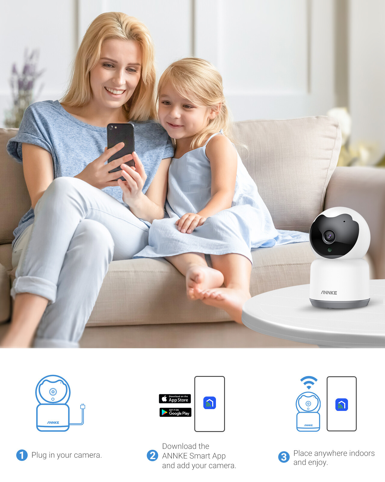 ANNKE 1080P WiFi IP Security Camera Pan/Tilt Two Way Audio Home Baby Pet Monitor