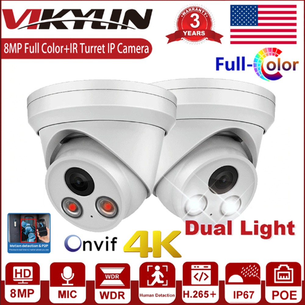 Vikylin 12MP 8CH 8POE NVR Systems 4K 8MP Full Color+IR IP Camera Dual Light lot