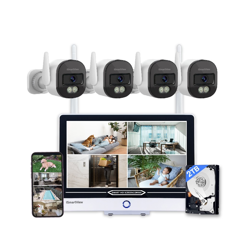 All-in-One 12″ 2K Wireless CCTV System w/ 8Ch 2TB NVR & 4 Wireless IP Cameras