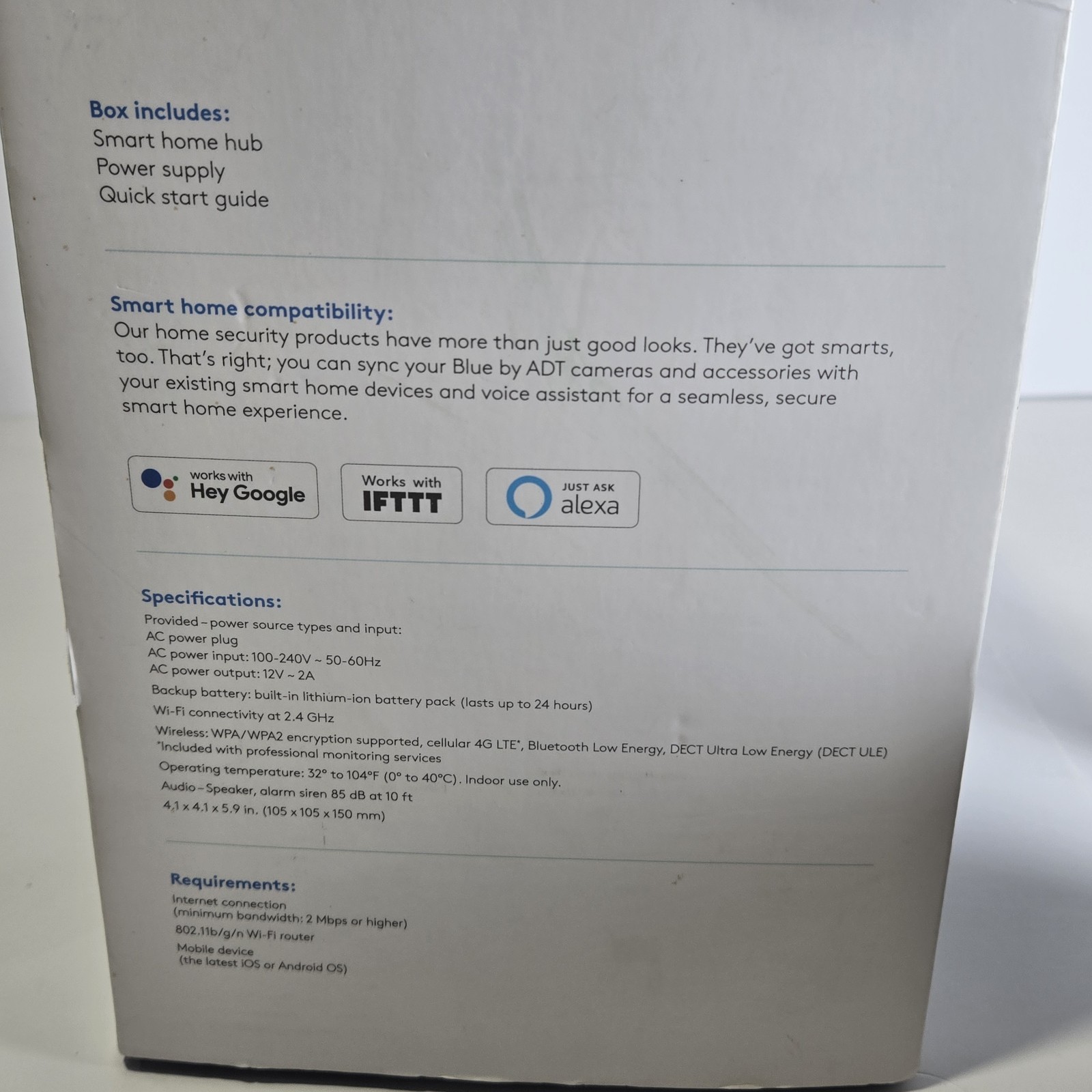 Blue by ADT Smart Home Hub Model S40LR1-01 White. No Instructions Used.