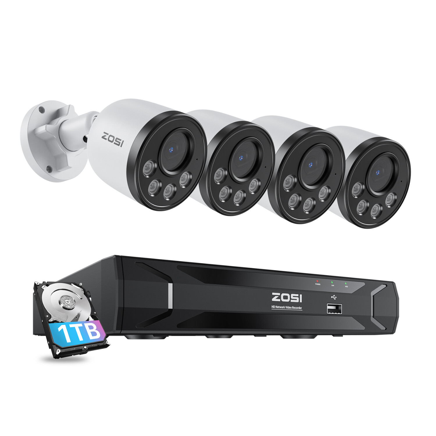 ZOSI 5MP 8CH NVR 4MP PoE Security Bullet IP Outdoor Camera System Audio 2TB HDD
