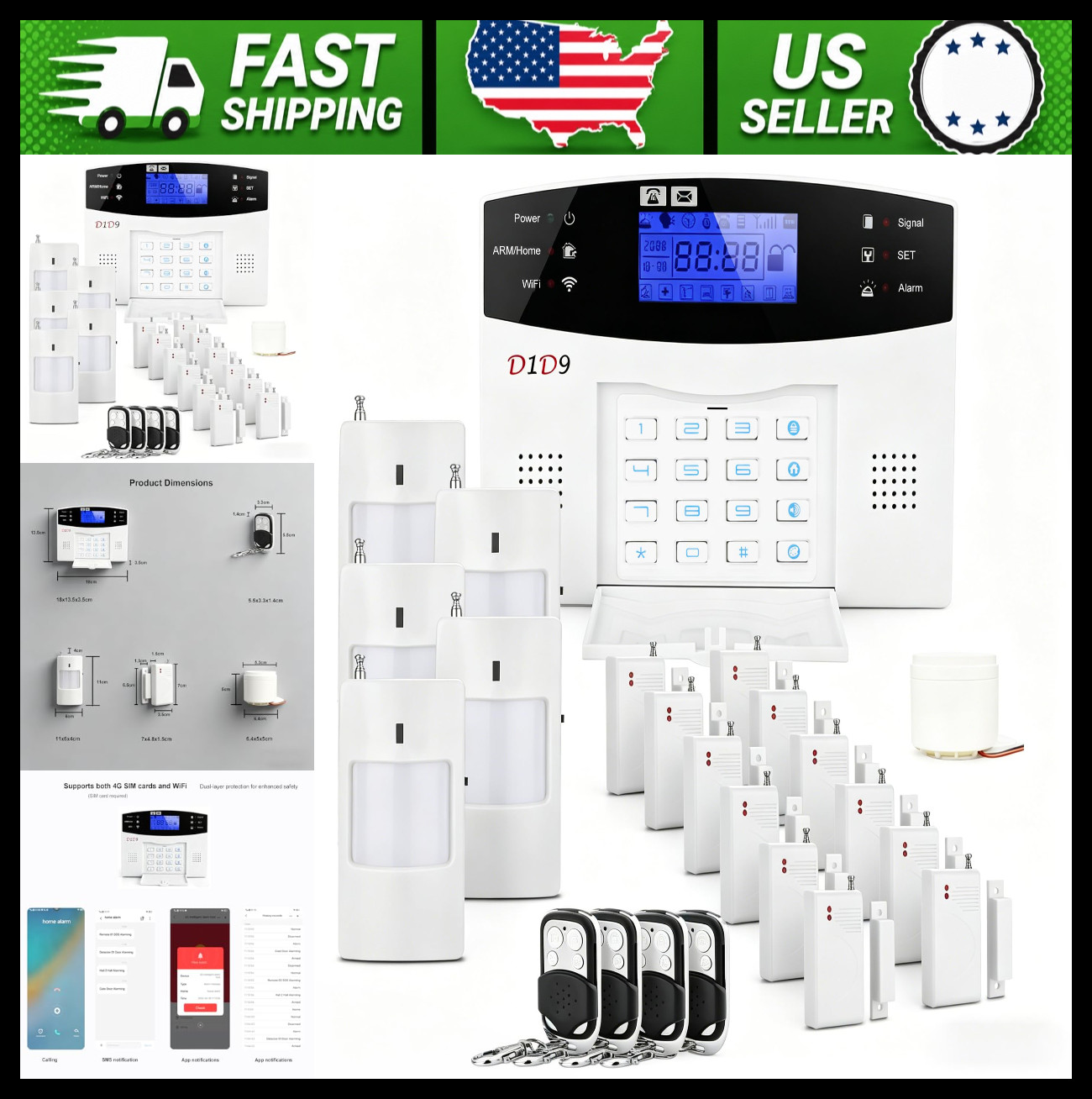 Wireless Home Burglar Alarm Security System, 4G WiFi GSM, App Alerts, 24-Piece