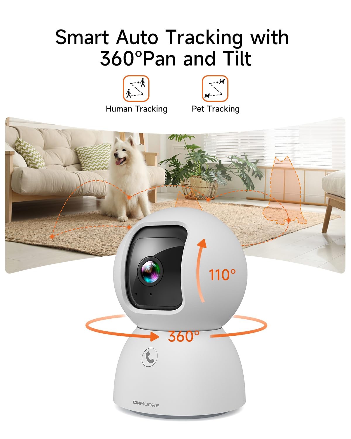 CINMOORE 5G Pet Camera Indoor with Phone App, 3K Cat Dog Cameras White