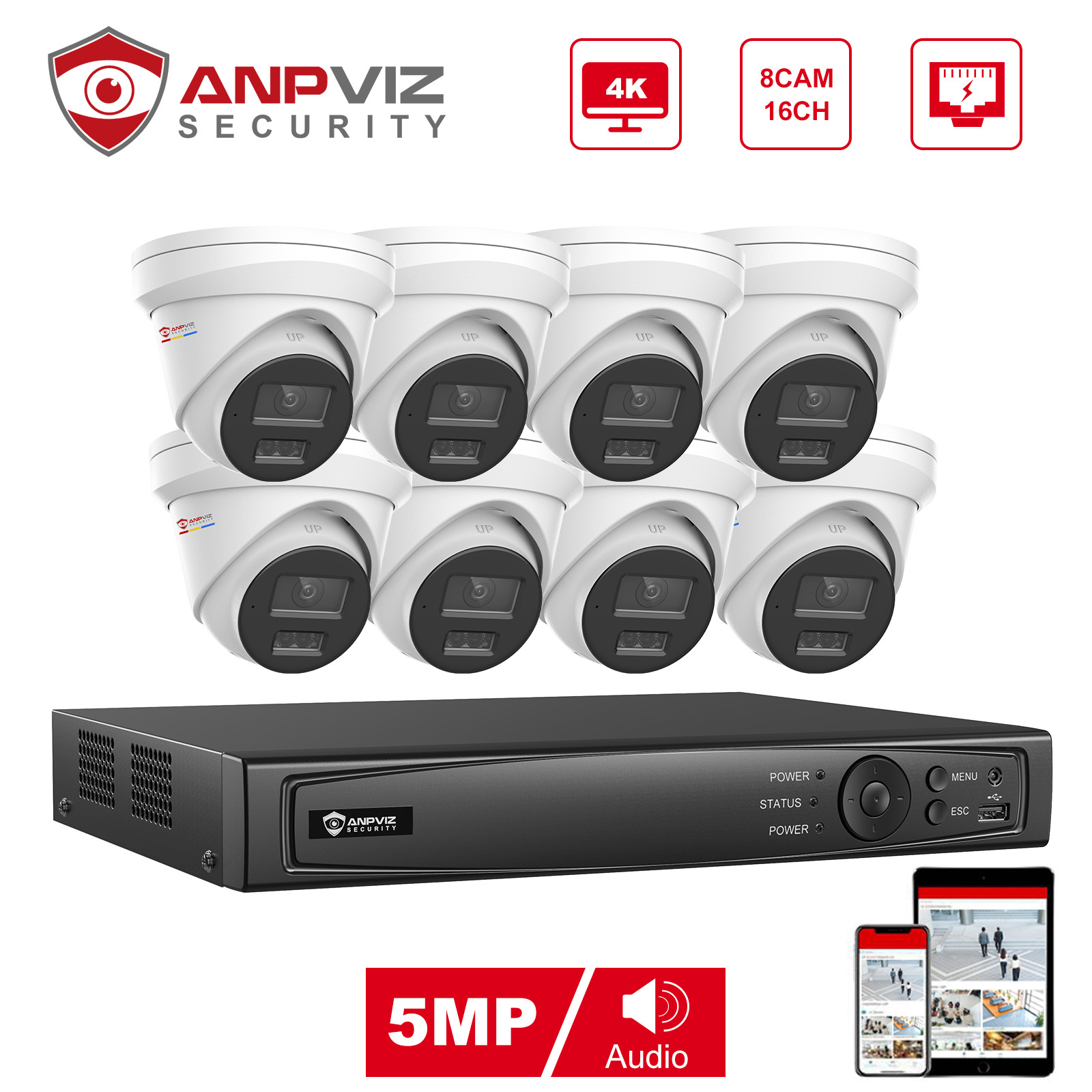 Anpviz 16CH 12MP 4K PoE NVR Security Camera System, AI Human/Vehicle Detection