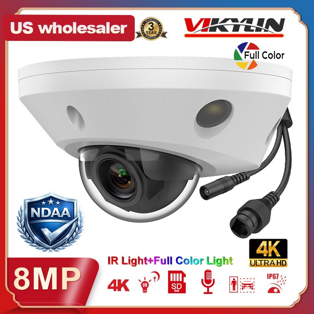 Vikylin 4K 16CH 16POE CCTV System 8MP IP Camera Dual Light Full Color+IR MIC Lot