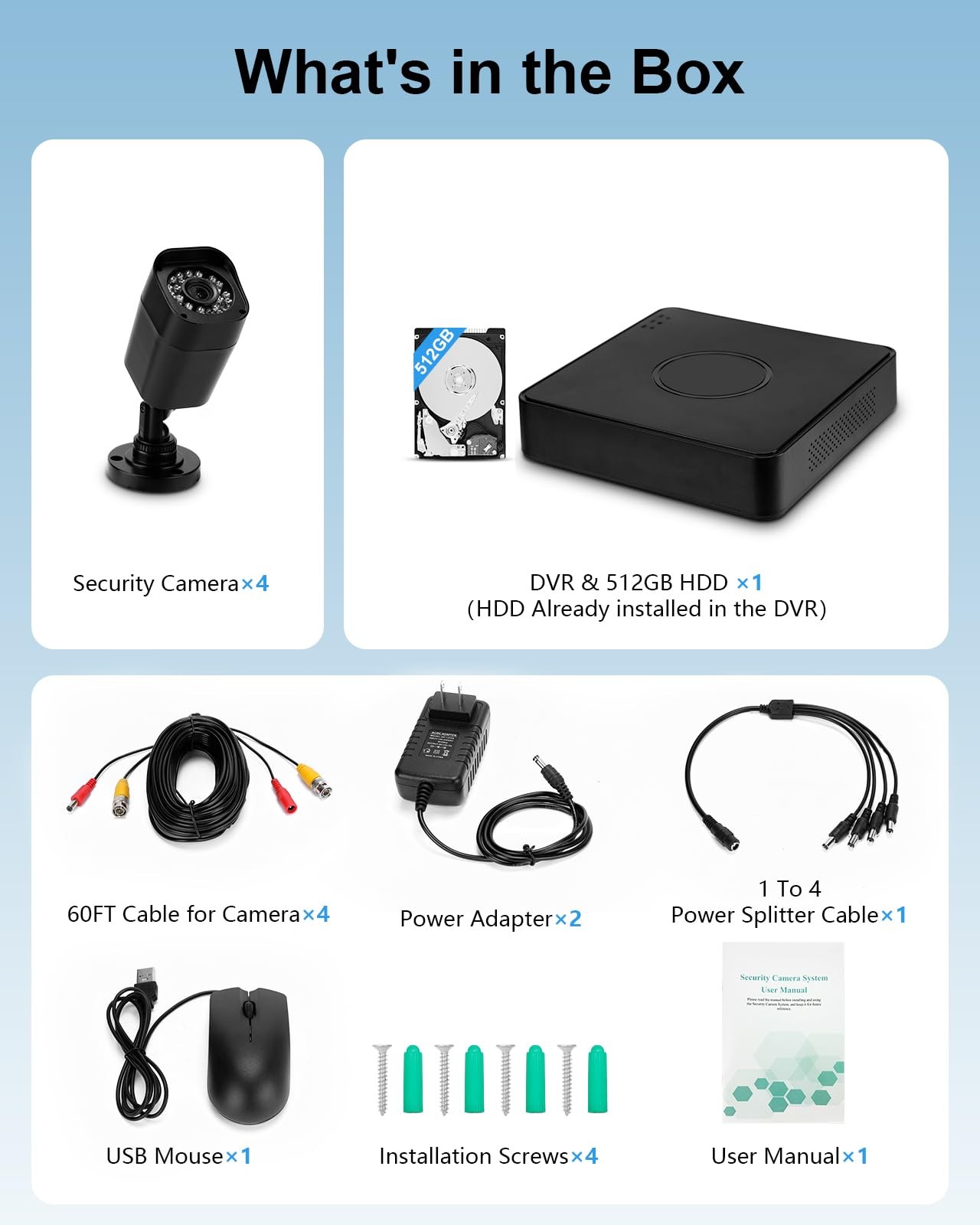 4CH 1080P Wired Security Camera System, CCTV DVR with 512GB Hard Drive, 4 x H…