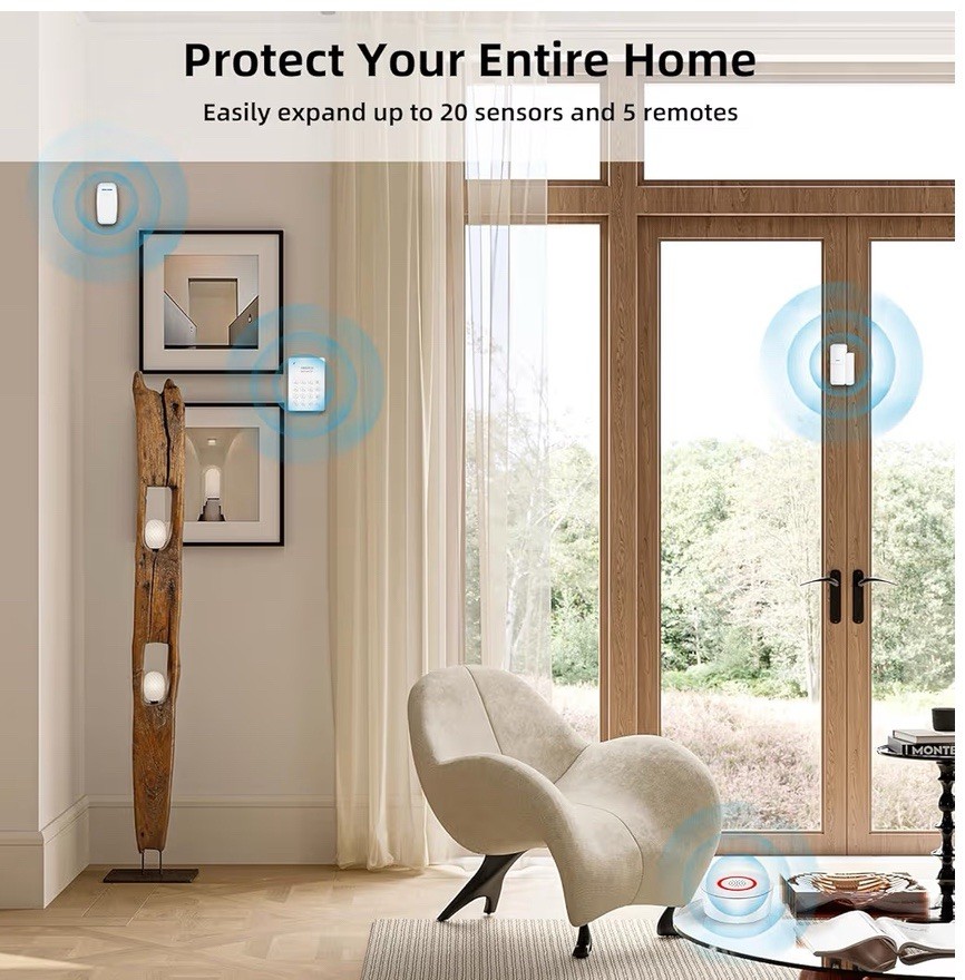 Wireless Alarm System 9 Piece Kit, WiFi Alarm System for Home Security With App