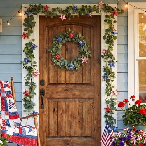 6ft Patriotic Garland 4th of July Patriotic Decor 250th Anniversary Red White
