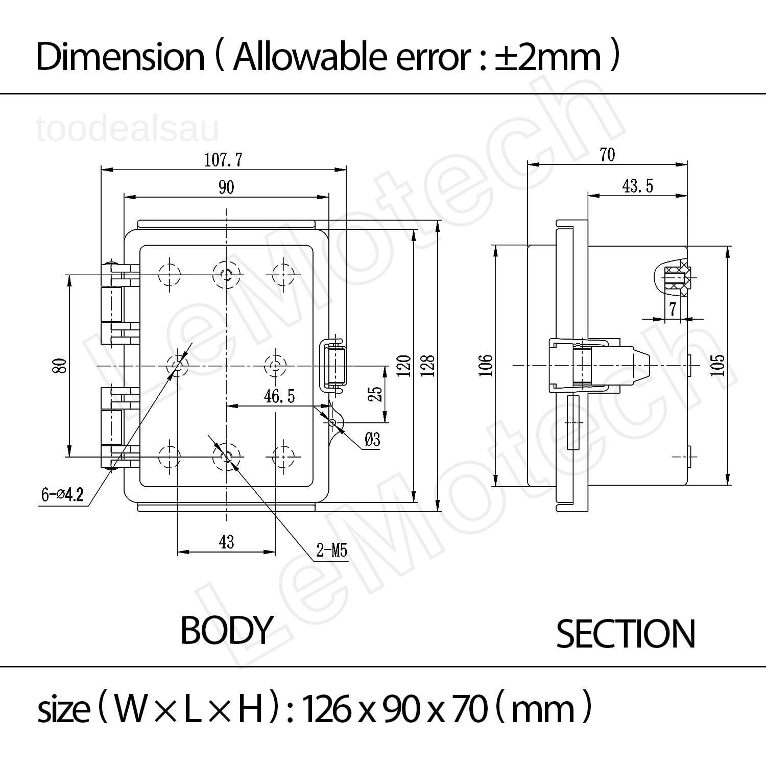 Electrical Box, IP67 Waterproof Hinged 4.7″x3.5″x2.7″, Clear Cover