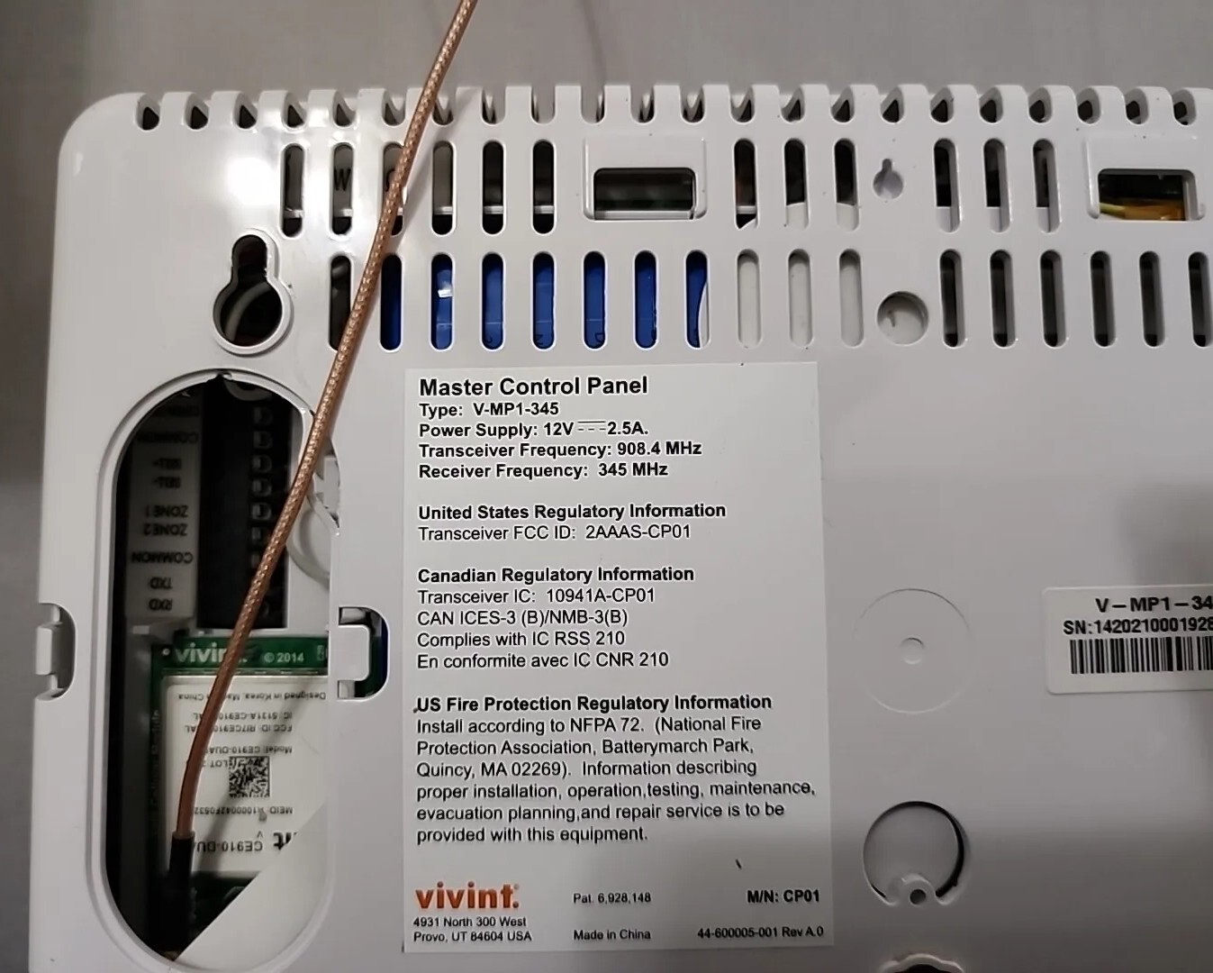 Vivint Master Control Panel V-MP1-345 Parts Only Untested