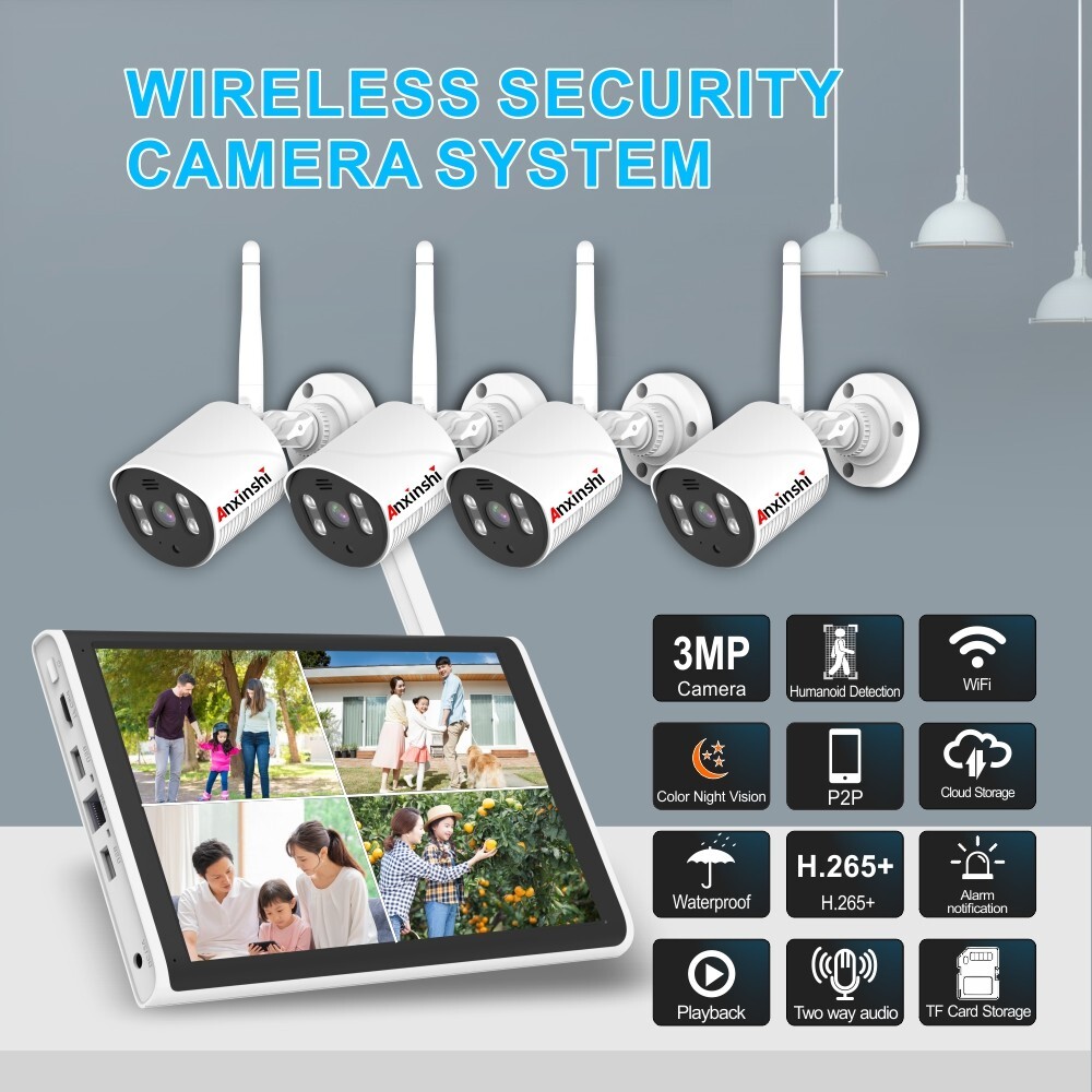 Xmeye HD 3MP 4 Channel AI Human Detection WiFi Camera Kit With 10-inch Monitor