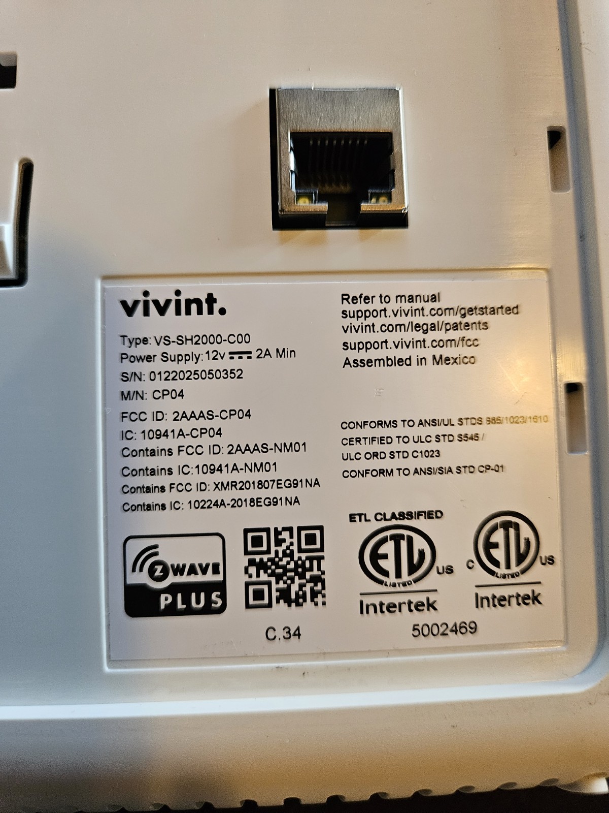 2025 Vivint Smart Home Sky Control Panel Smart Hub VS-SH2000-C00 ** No charger
