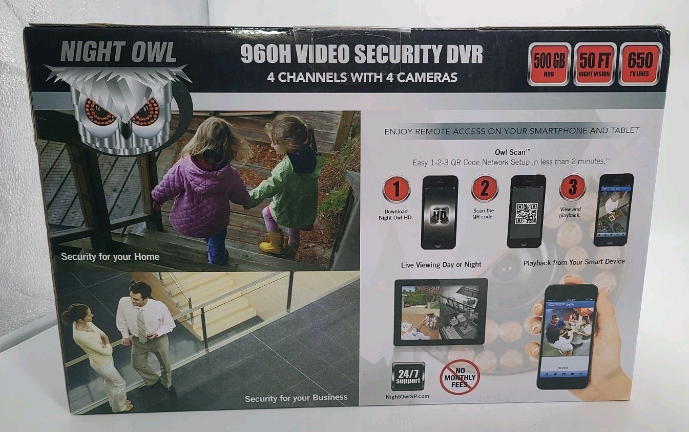 Night Owl 960H Video Security 500GB DVR System 4 Channel 4 Cameras Night Vision