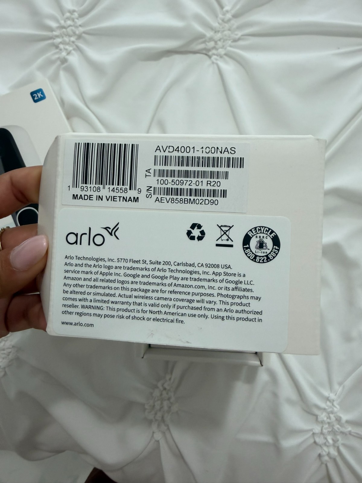 Arlo 2K Video Doorbell 2nd Generation Smart Doorbell Open Box