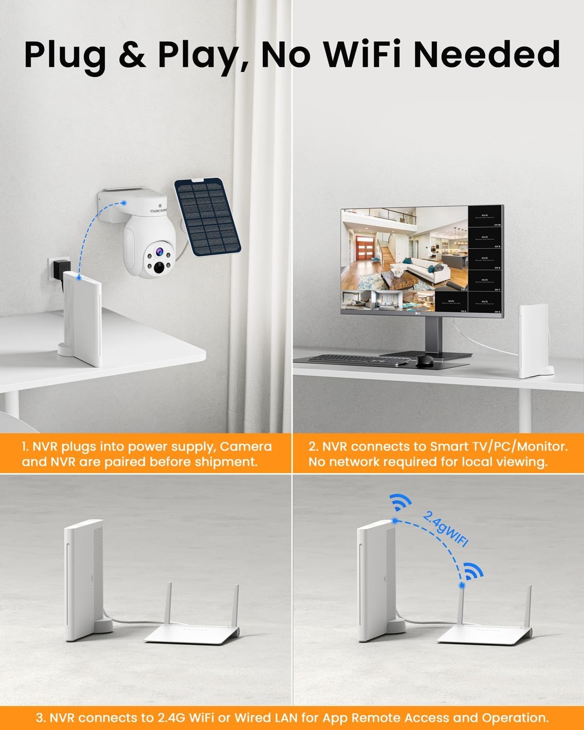 Wireless Security Camera System with Solar Panel Outdoor Wifi Night Vision Cam