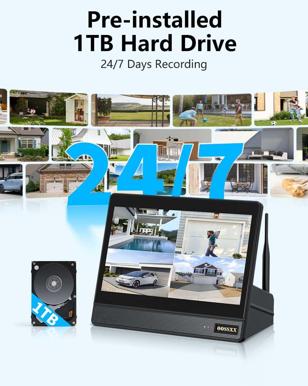 (2026 New) Wireless Security Camera System, 10CH 10” IPS Monitor NVR with 4 X 3