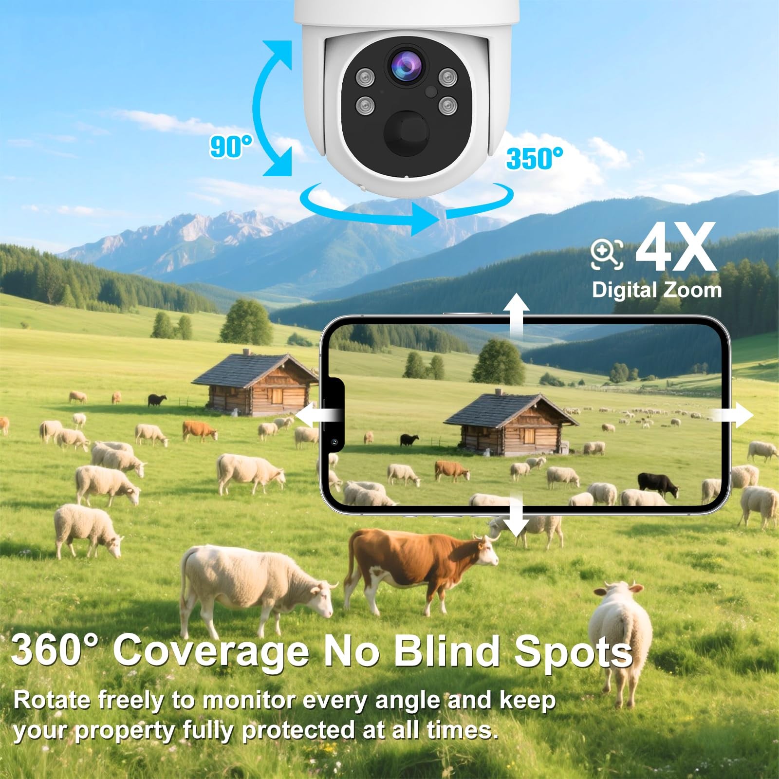 QUTHZZHY 4G LTE Cellular Security Camera Outdoor Wireless, 365-Day Free White