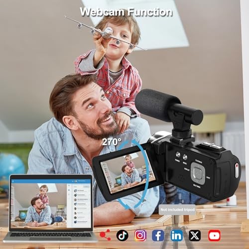 4K 48MP Camcorder, Vlogging Camera with Microphone for Beginners, Anti-Shake