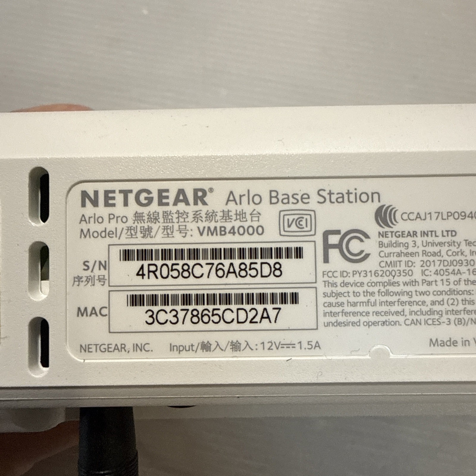 Netgear Arlo Pro VMB4000 Wireless Security Camera Base Station w/ AC Adapter