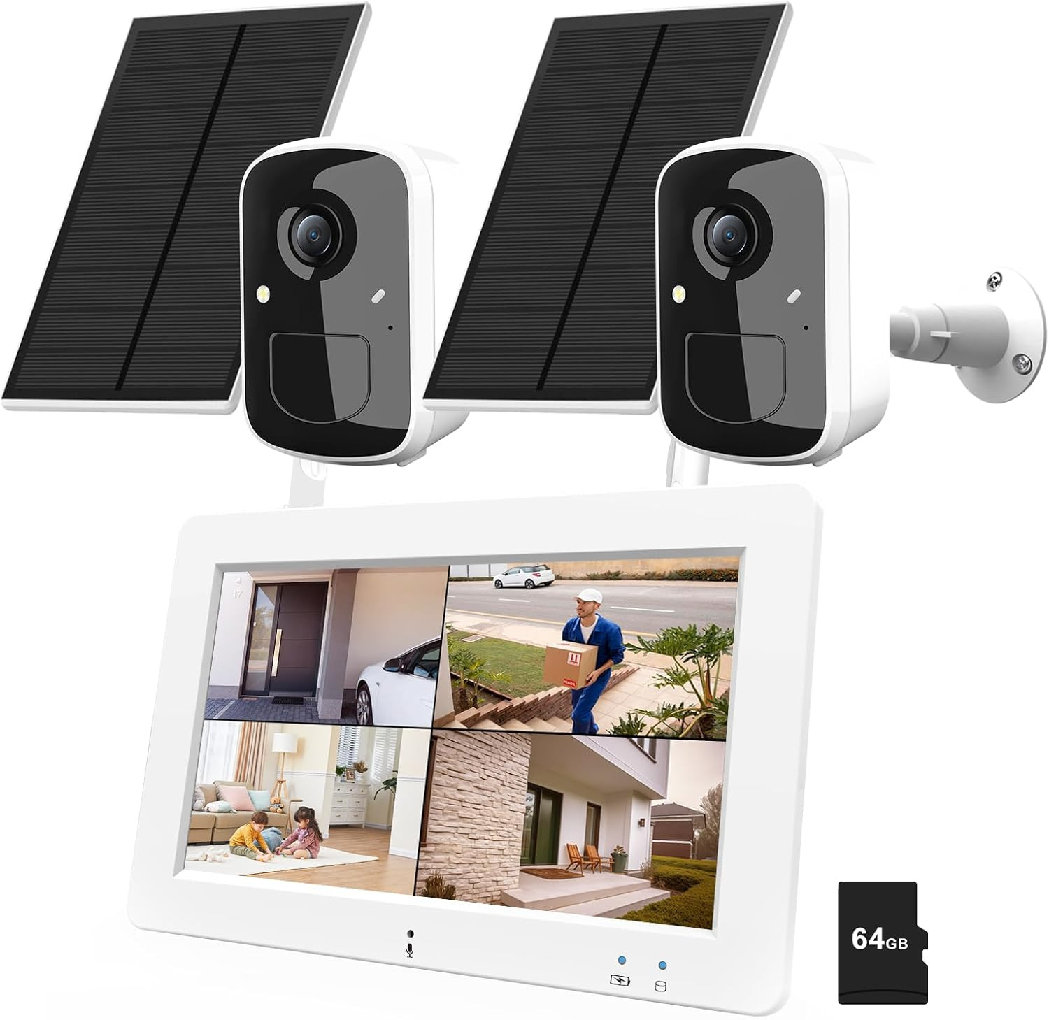Wireless Security Camera System with 7″ Touchscreen Monitor, 2PCS 4MP Wifi Solar