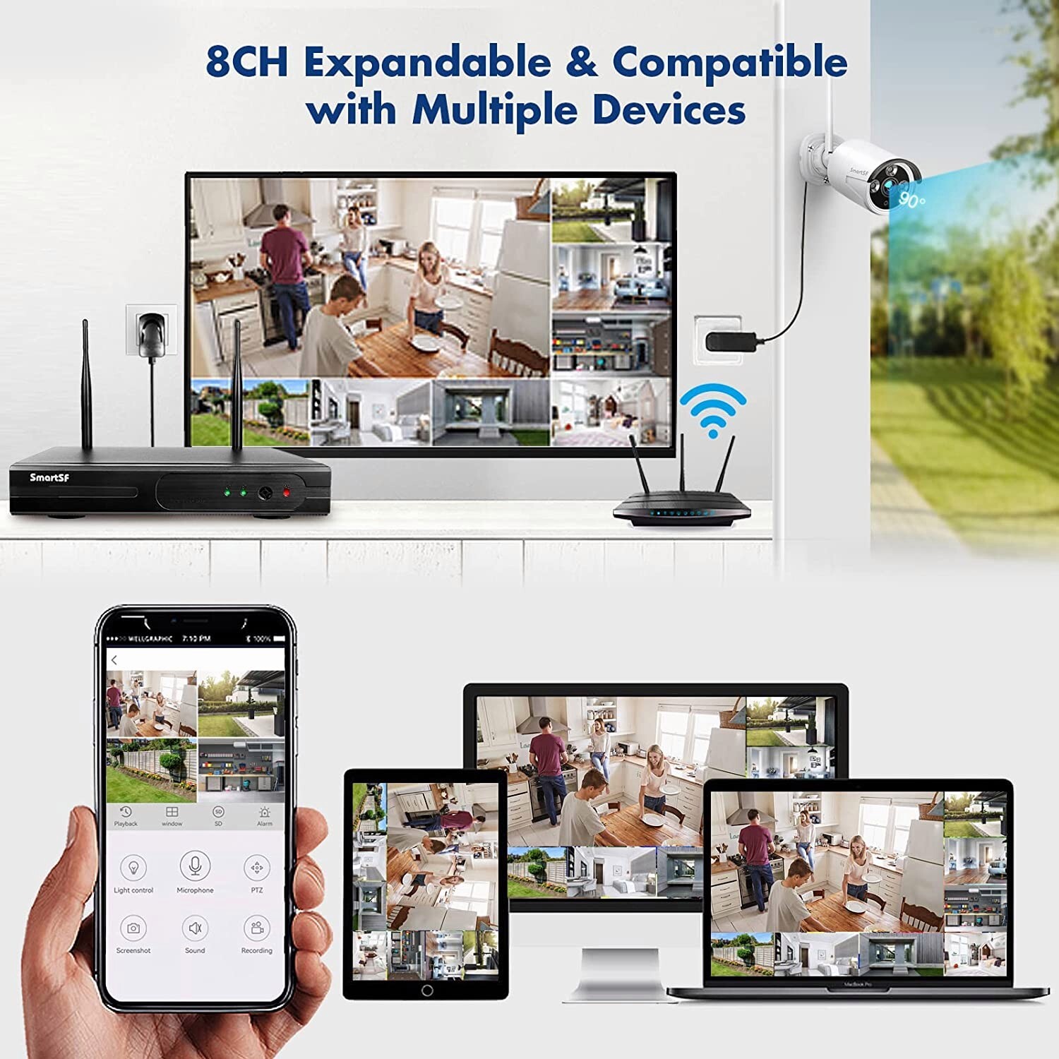 SmartSF 8CH Full HD NVR 2MP Video Audio Outdoor IR Wireless IP Security System