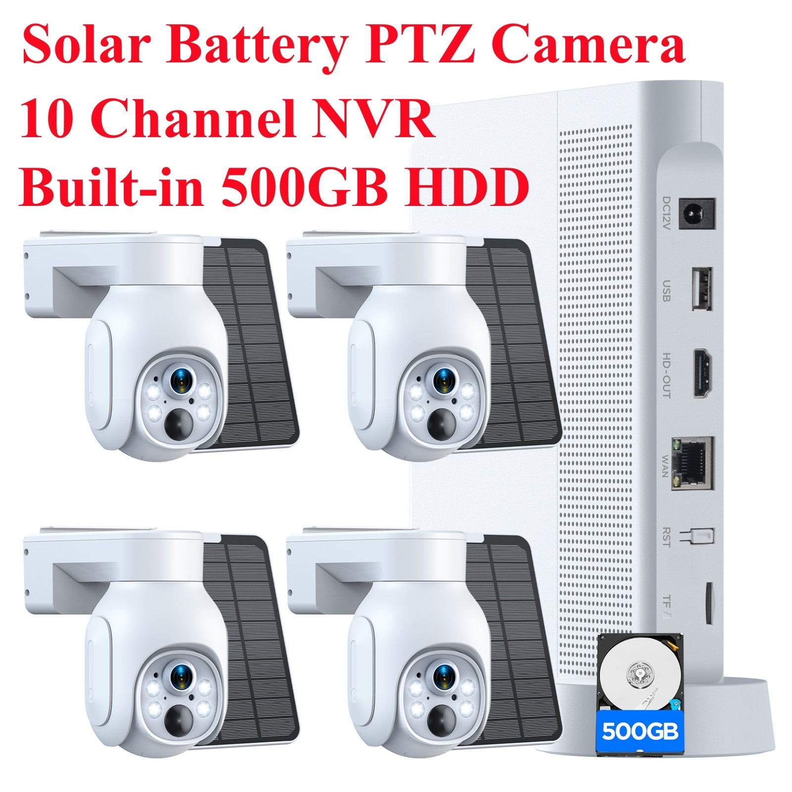 Solar Powered 4MP Wireless Security Camera System Outdoor Wifi PTZ Cameras+500GB