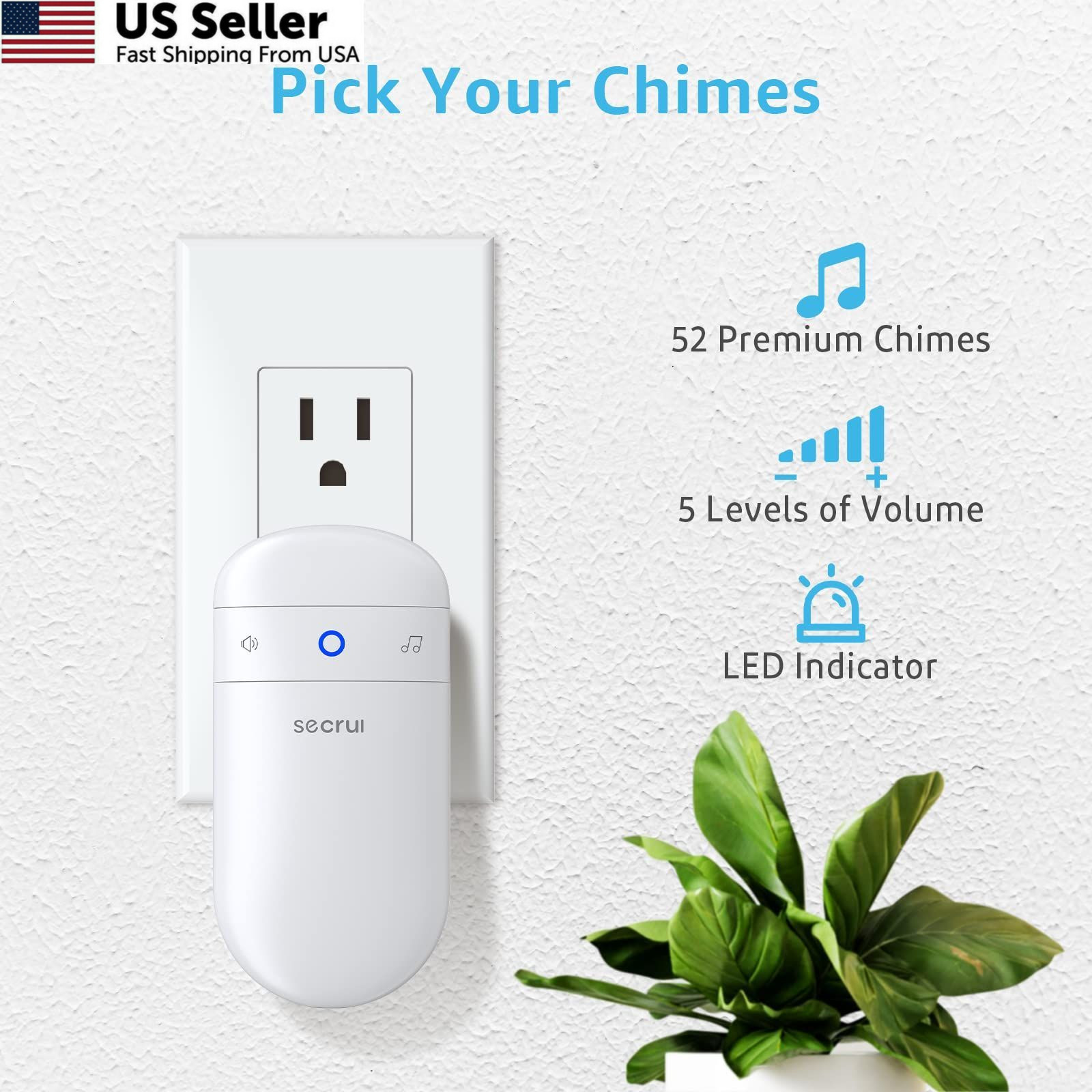 Door Chime When Opens, Opened Alarm for 1 Receiver+2 Sensor, White