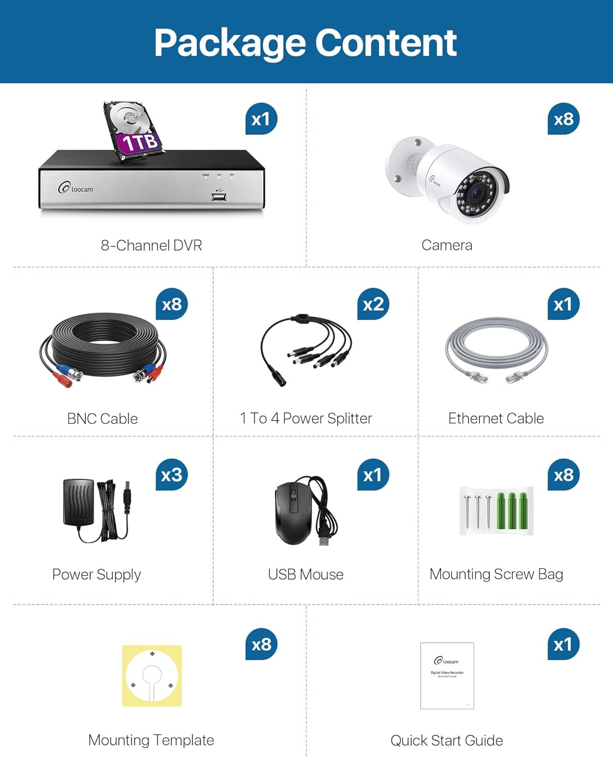 CCTV Camera Security System, 1080P H.265+ DVR with 1TB HDD, AI Human Vehicle Det