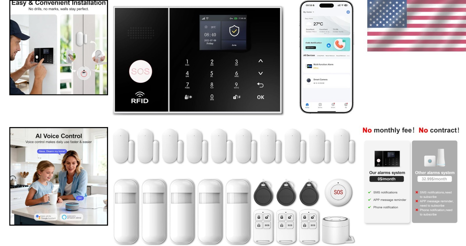 Comprehensive Wireless Home Security System, Remote Control & Alexa Compatible