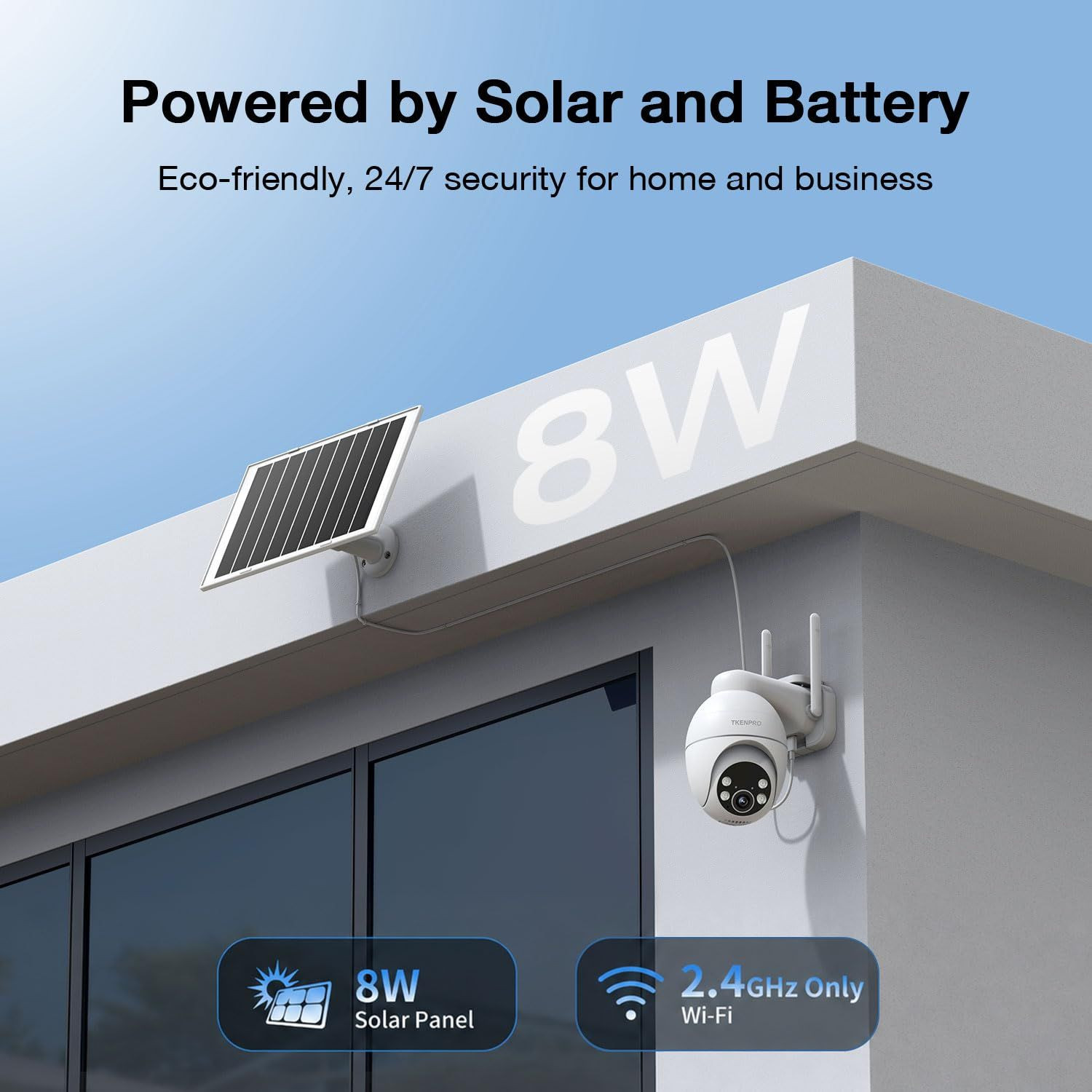 TKENPRO Solar Security Cameras Wireless Outdoor, 2.4GHz WiFi, White