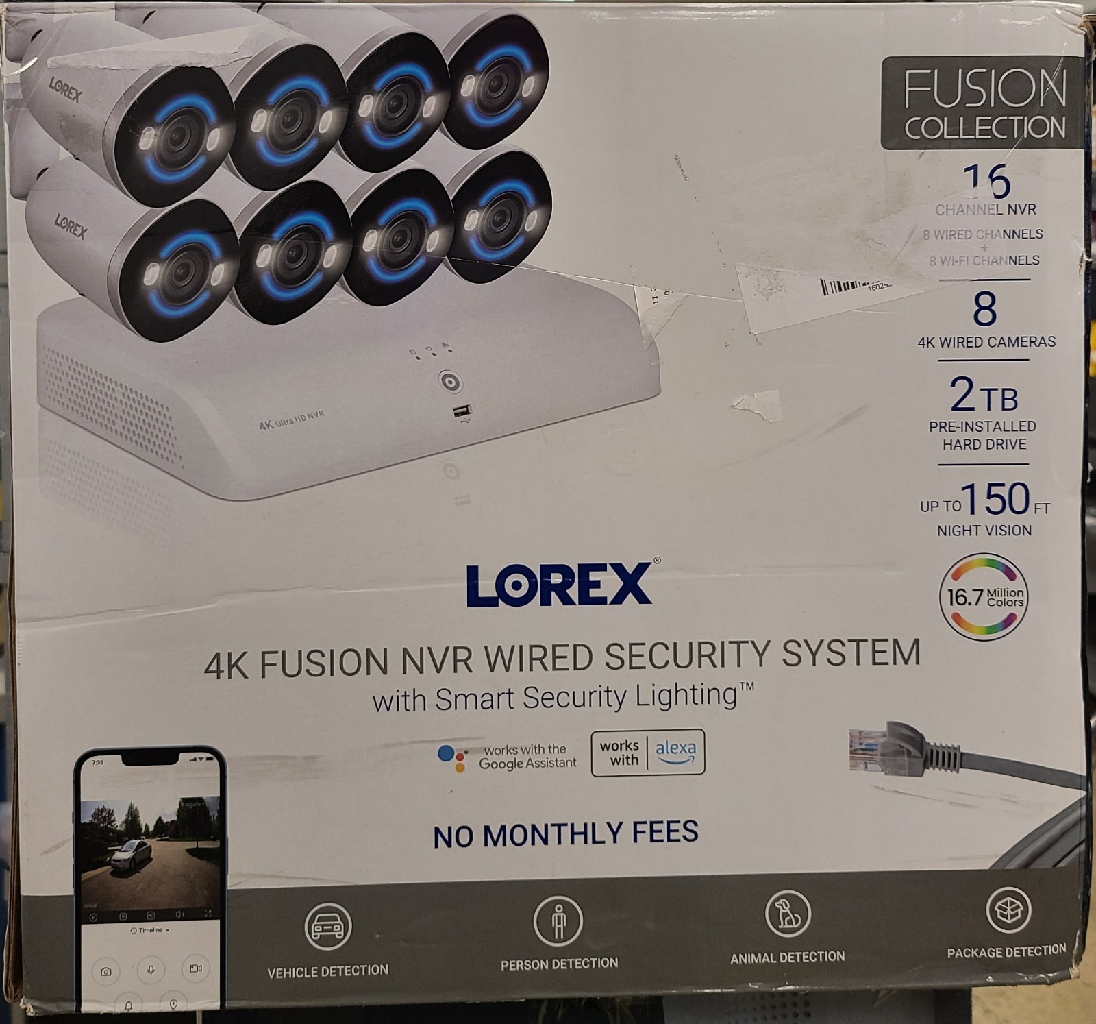 Lorex Fusion 4K 16-Ch 2TB Wired NVR Security System with 8 PoE Lightning Camera