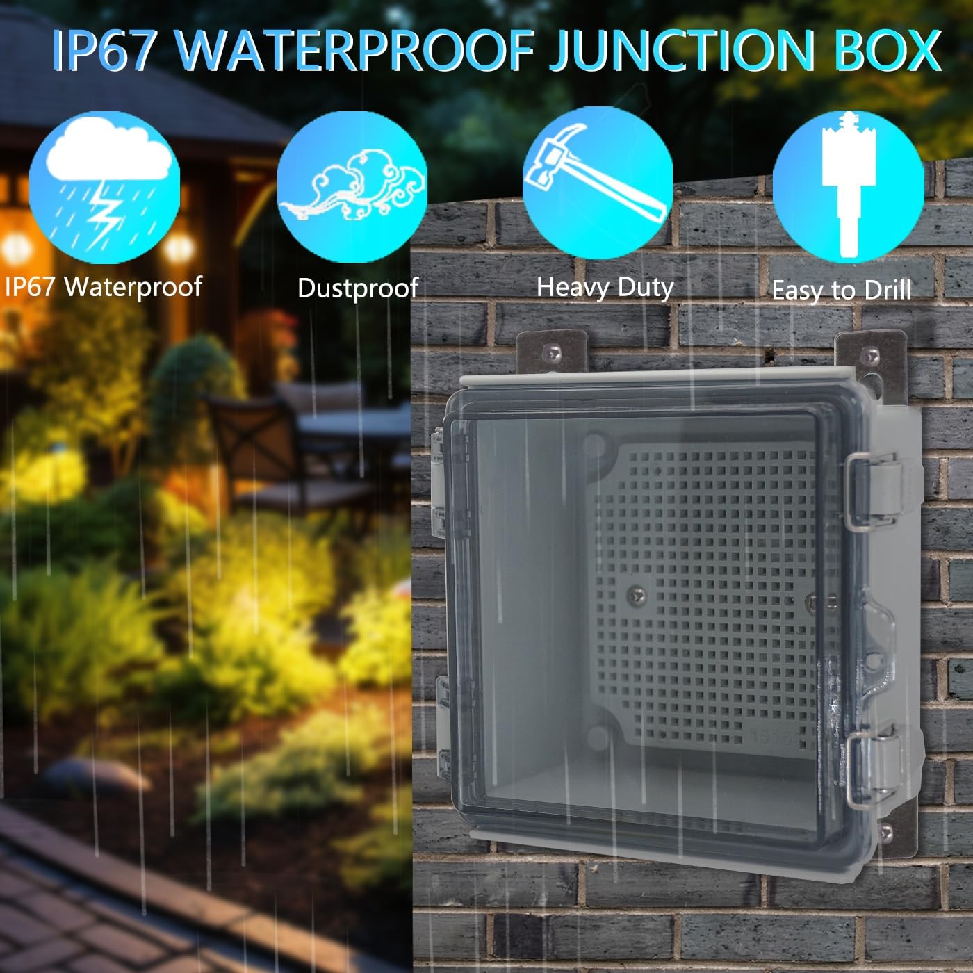 IP67 Waterproof Junction Box with Inner Door, ABS 11.4″x7.5″x5.5″ PRO, Clear