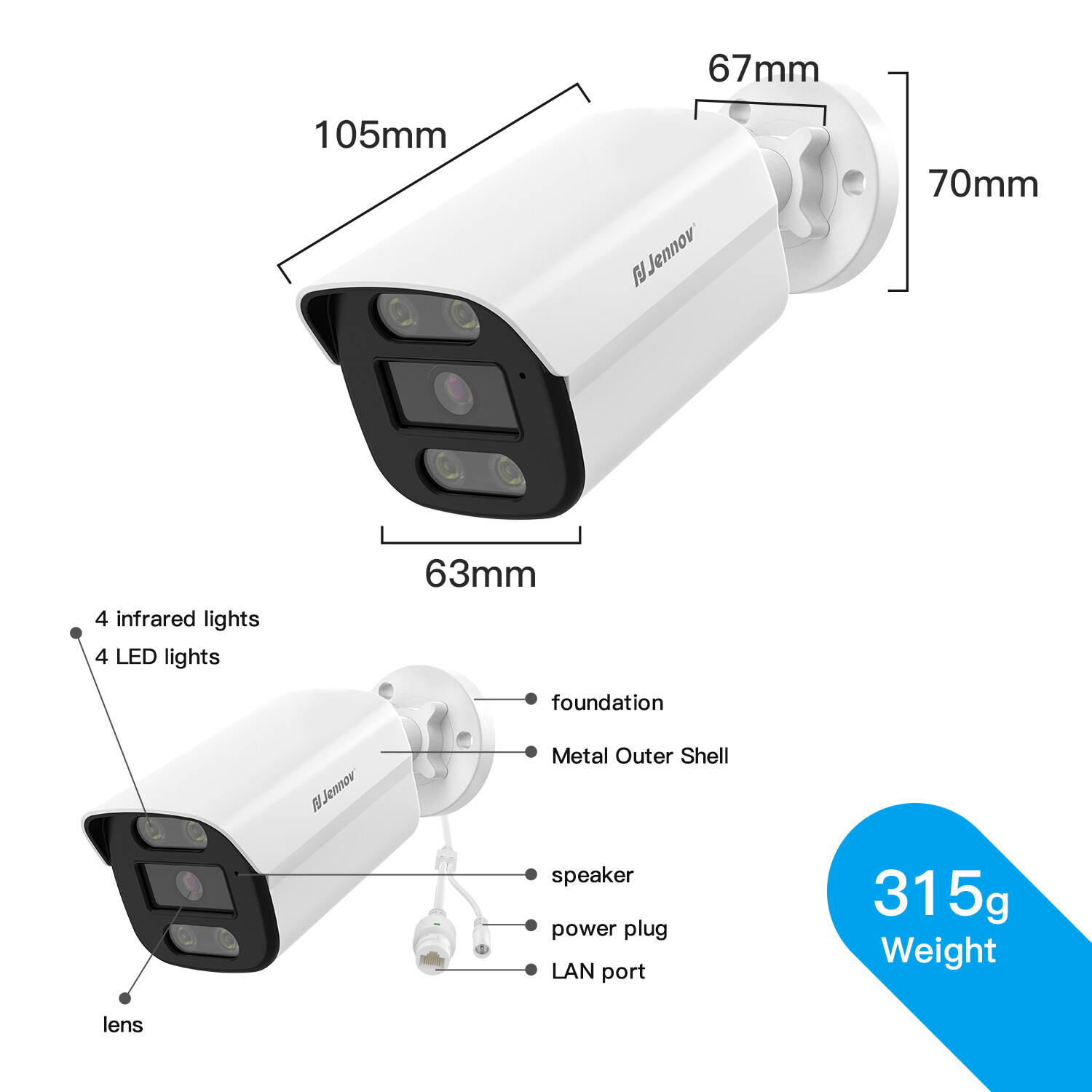 4K 8MP PoE Add-on Security Camera Outdoor Bullet Audio IR Night Vision Camera