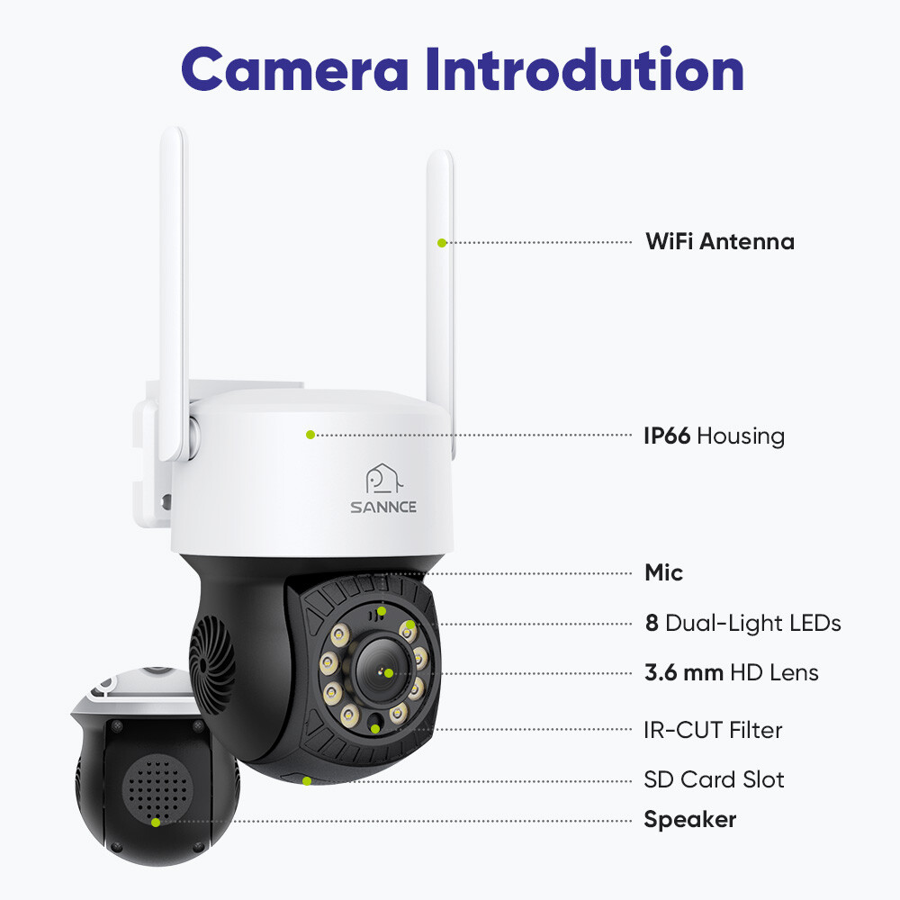 SANNCE 3MP Wireless Pan/Tilt Outdoor Full Color Security Camera WiFi 2-Way Audio