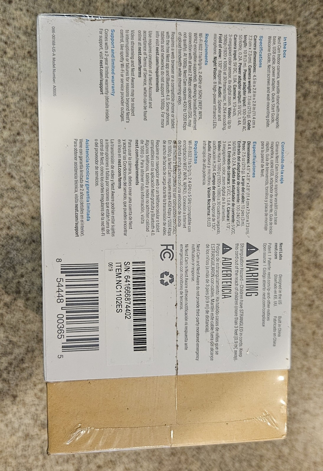 NEST Cam Indoor NC1102ES Security Camera New In Box Unopened