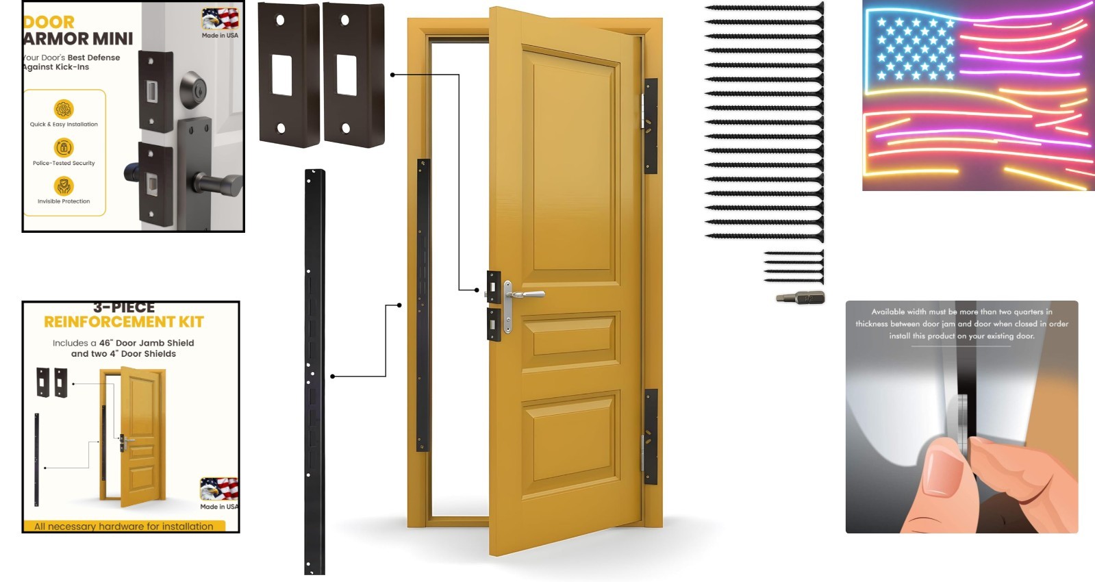 Door Armor Mini – 3-Piece Door Security Kit, , Door Kick-in Prevention Guaran…