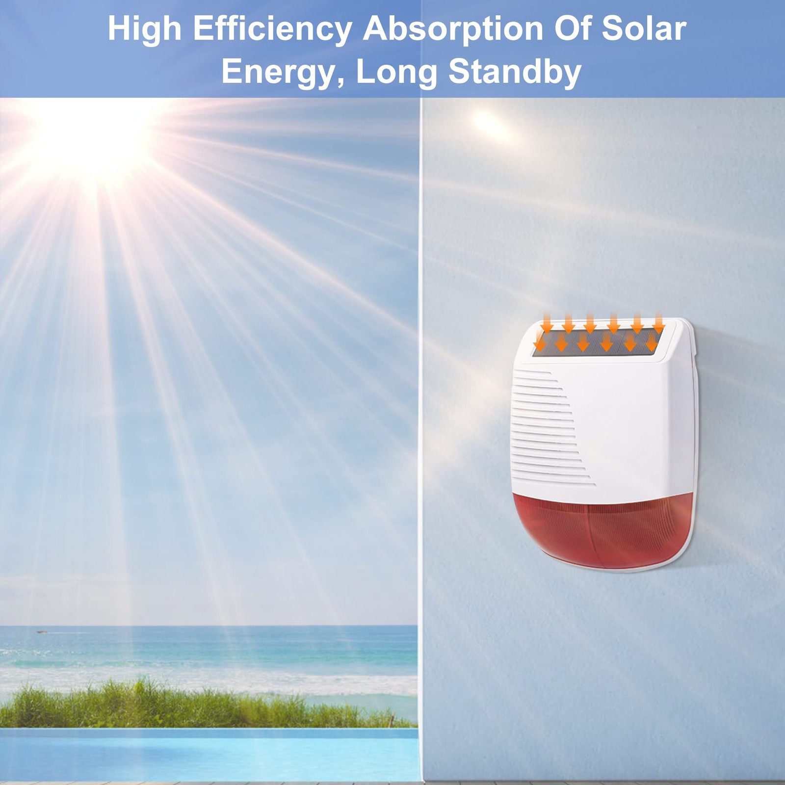Solar Strobe Alarm Light 120db Sound Security Siren Light IP67 Waterproof for…