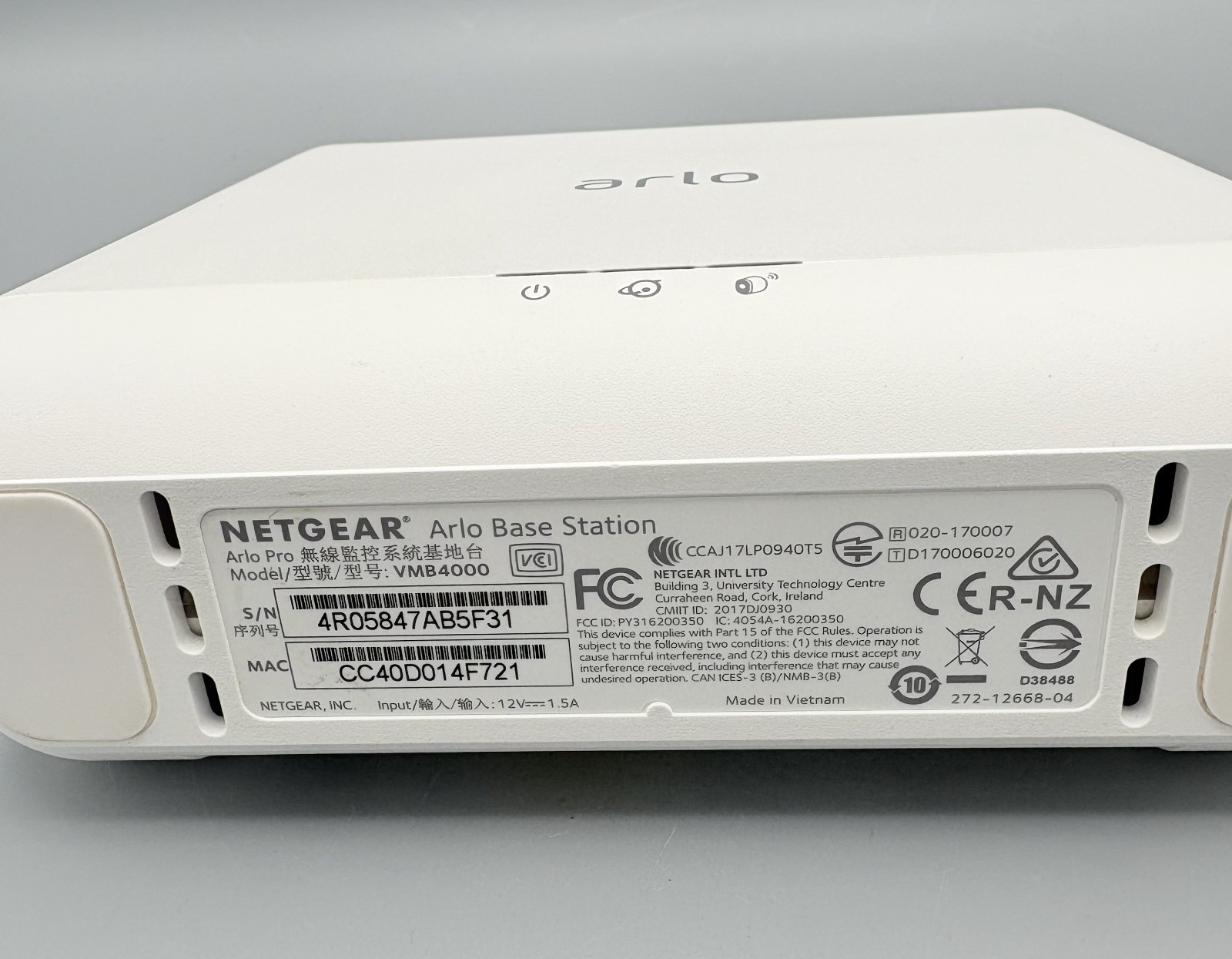 NetGear Arlo Security Base Station VMB4000 Only No Power Supply Untested