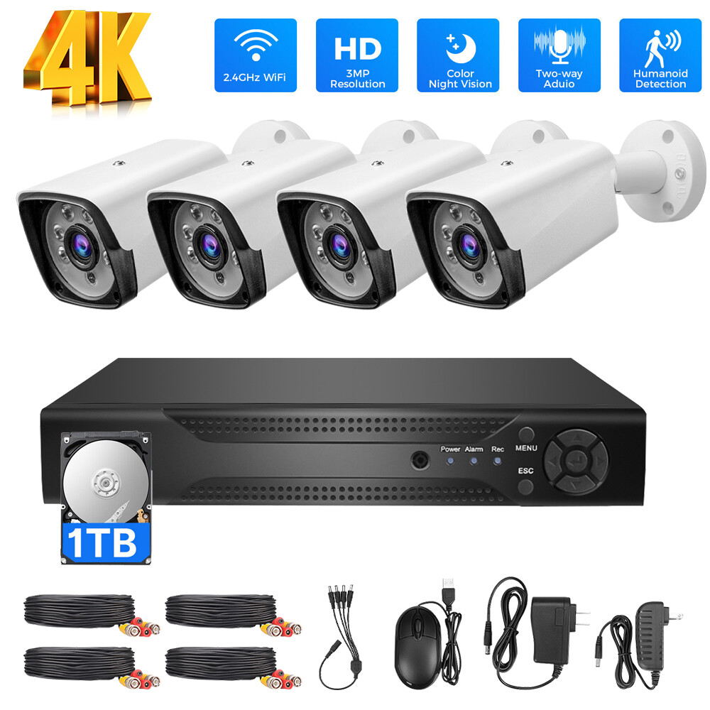 4 Camaras De Seguridad Para Casa Oficina Security Camera System + 1TB Hard Drive