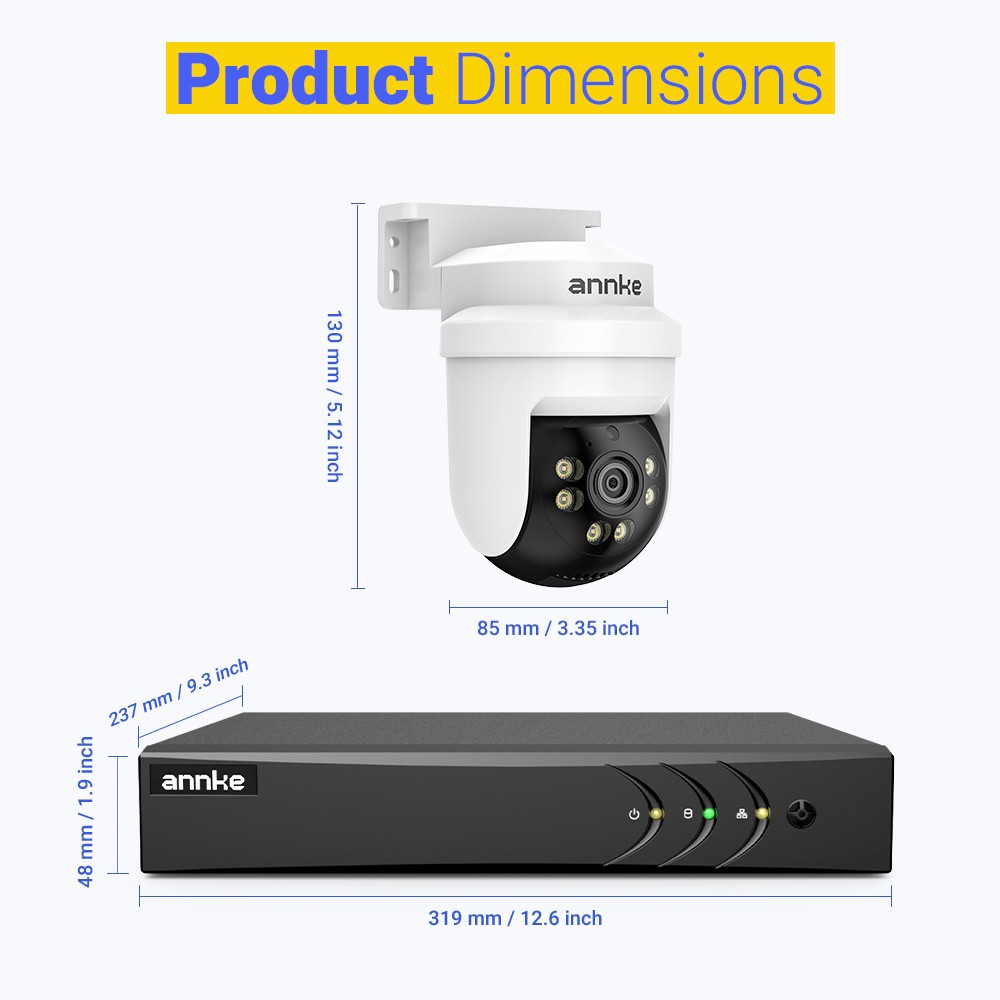 ANNKE 8CH 5MP DVR HD 1080P Video AI Security Camera System Outdoor 350° Pan&Tilt