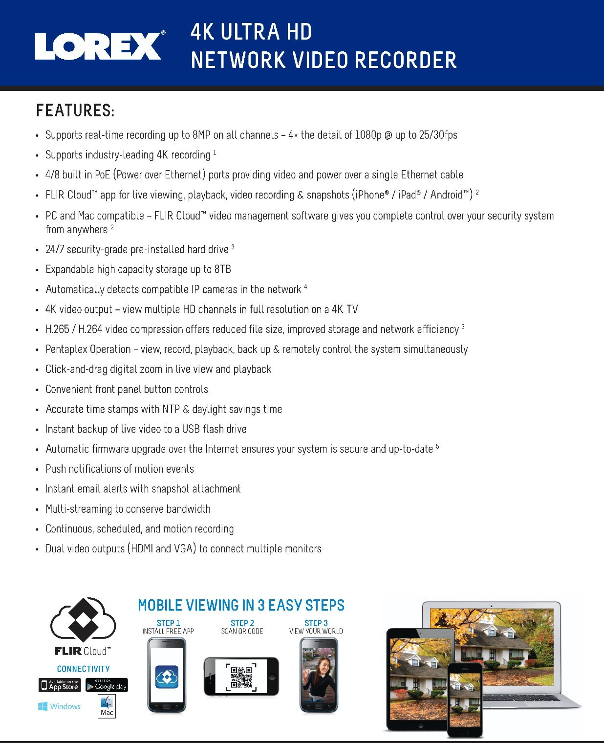 4K ULTRA HD NETWORK LOREX VIDEO RECORDER with 4 Channels NR810 Series