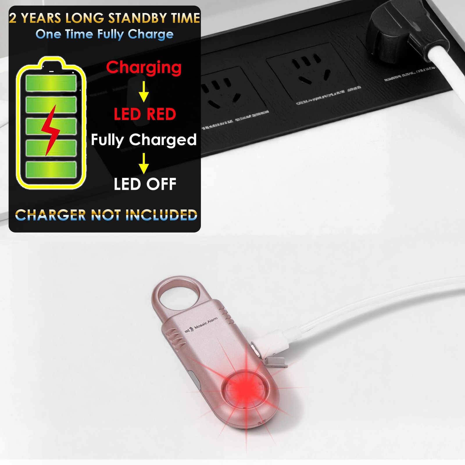 135dB Rechargeable Personal Safety Alarm Built-in Ultra-Bright Flashlight Non…