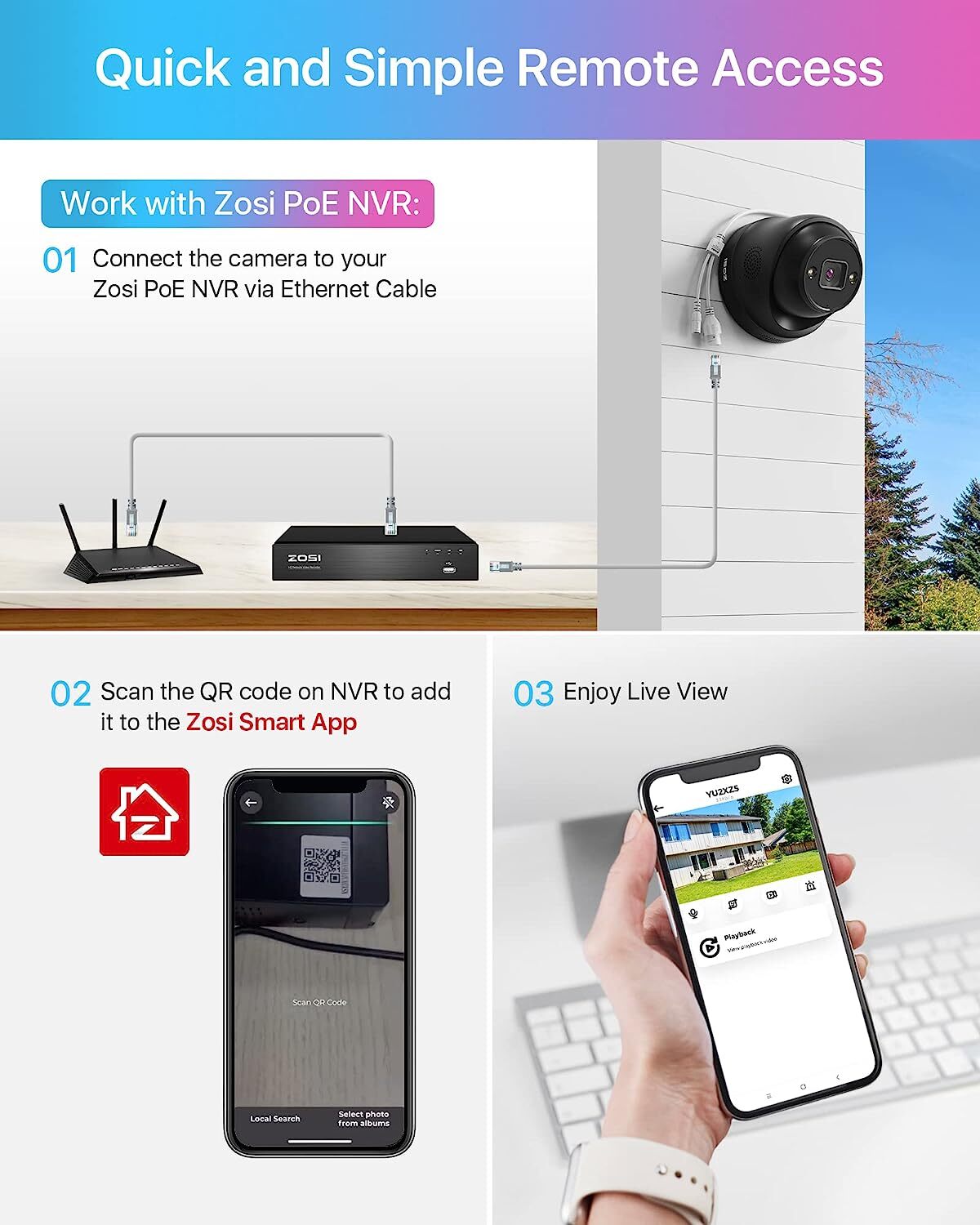 8MP 4K PoE Security Dome IP Camera Color Night Vision IP66 Work For ZOSI POE NVR