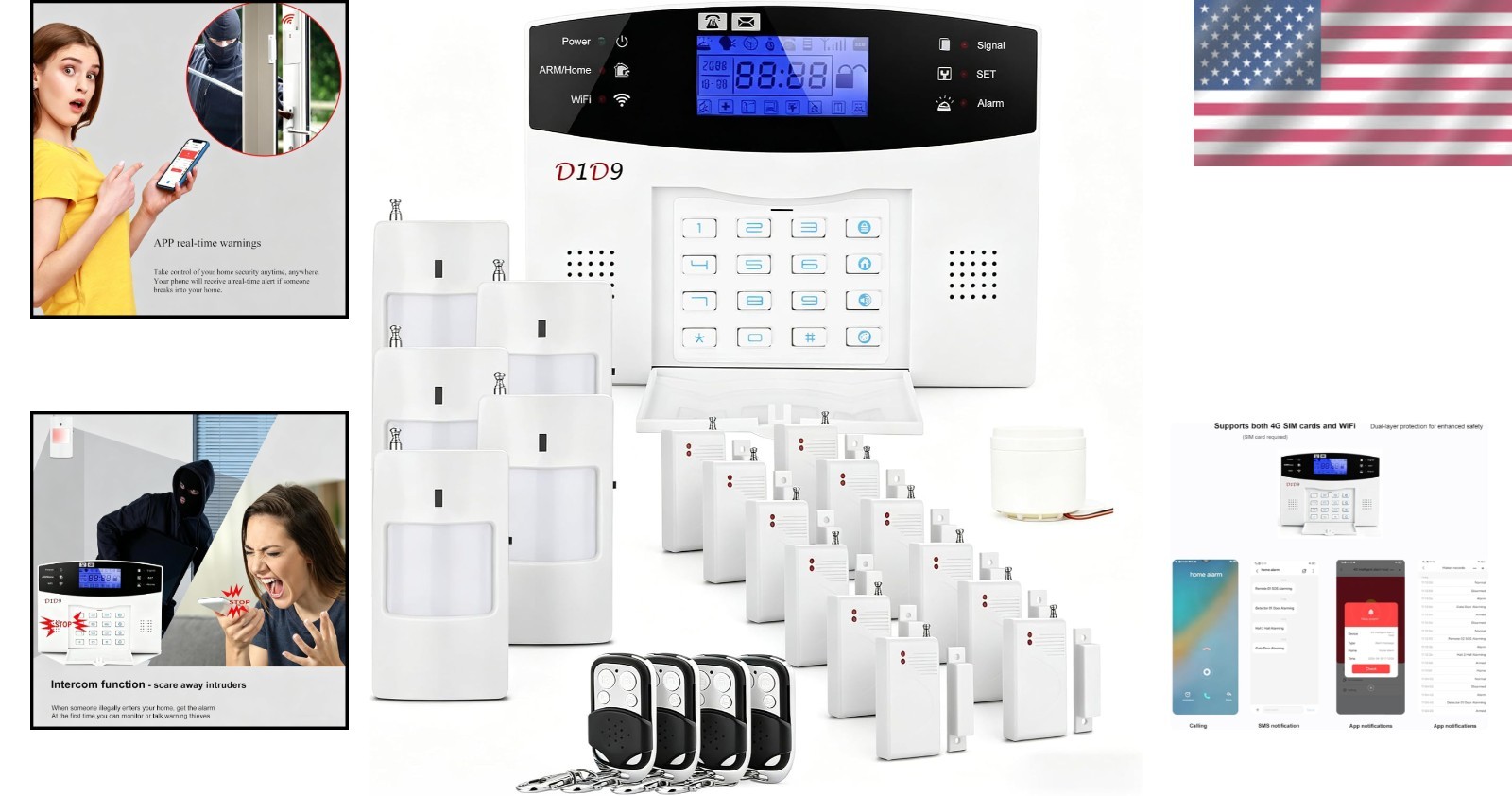 Complete Wireless Home Security Kit, 24pc DIY Alarm, 4G WiFi GSM, App Control