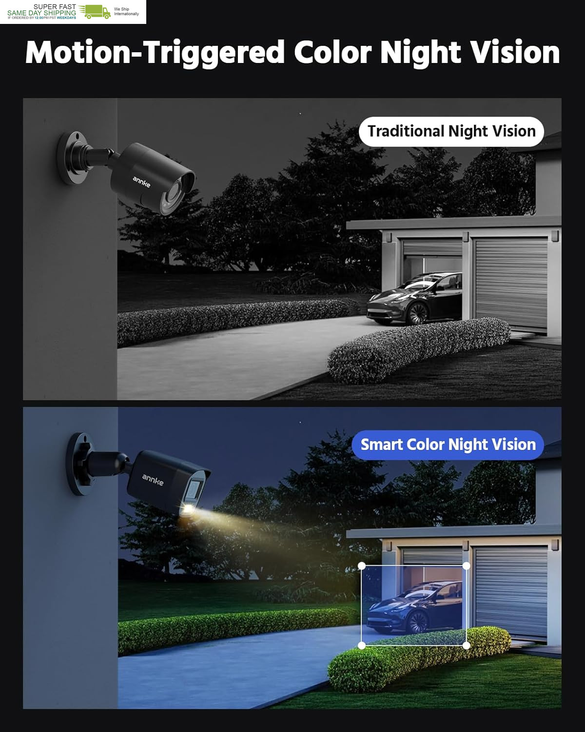 Security Camera System Outdoor with AI Human/Vehicle Detection, 8CH H.265+ DVR a