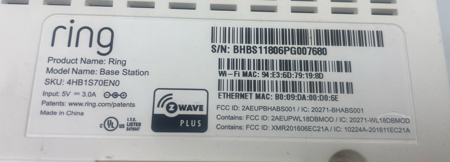 ⭐ Ring Alarm Home Security System Base Station 4HB1S70EN0 UNKNOWN REGISTRATION ⭐