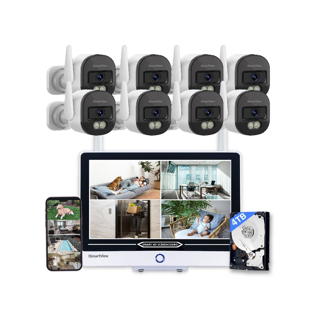 All-in-One 12″ 2K Wireless CCTV System w/ 8Ch 2TB NVR & 4 Wireless IP Cameras